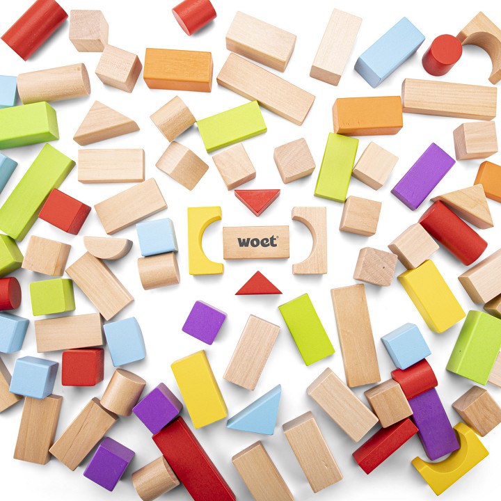 Building blocks in a drum - multi color - 100 pieces